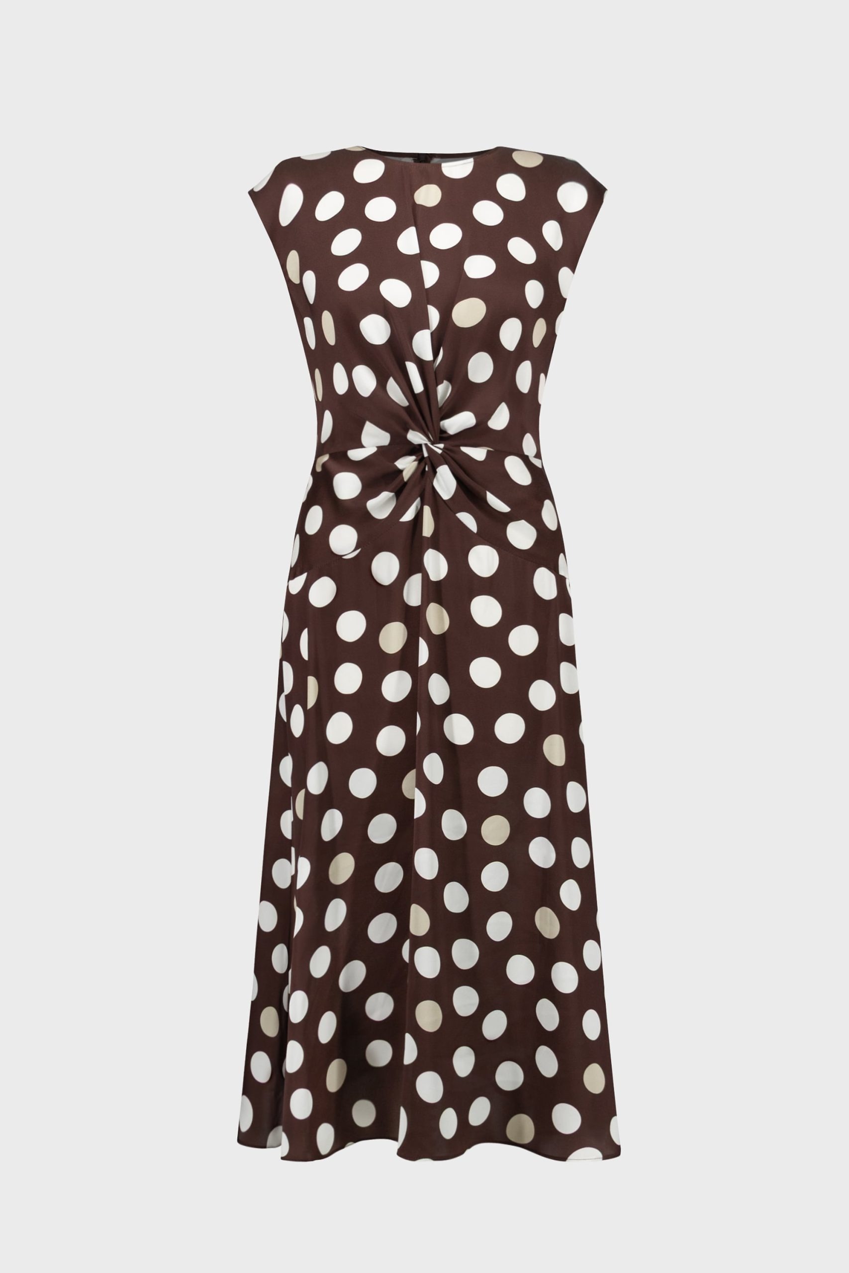 Joseph Ribkoff Polka Dot Twist Waist Dress - Brown/Multi - Image 6