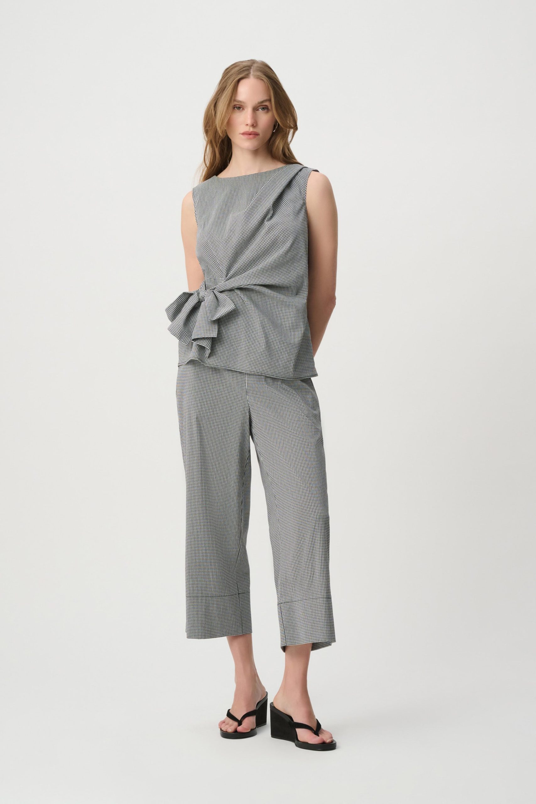 Joseph Ribkoff Gingham Culotte Pants - Black/White - Image 4