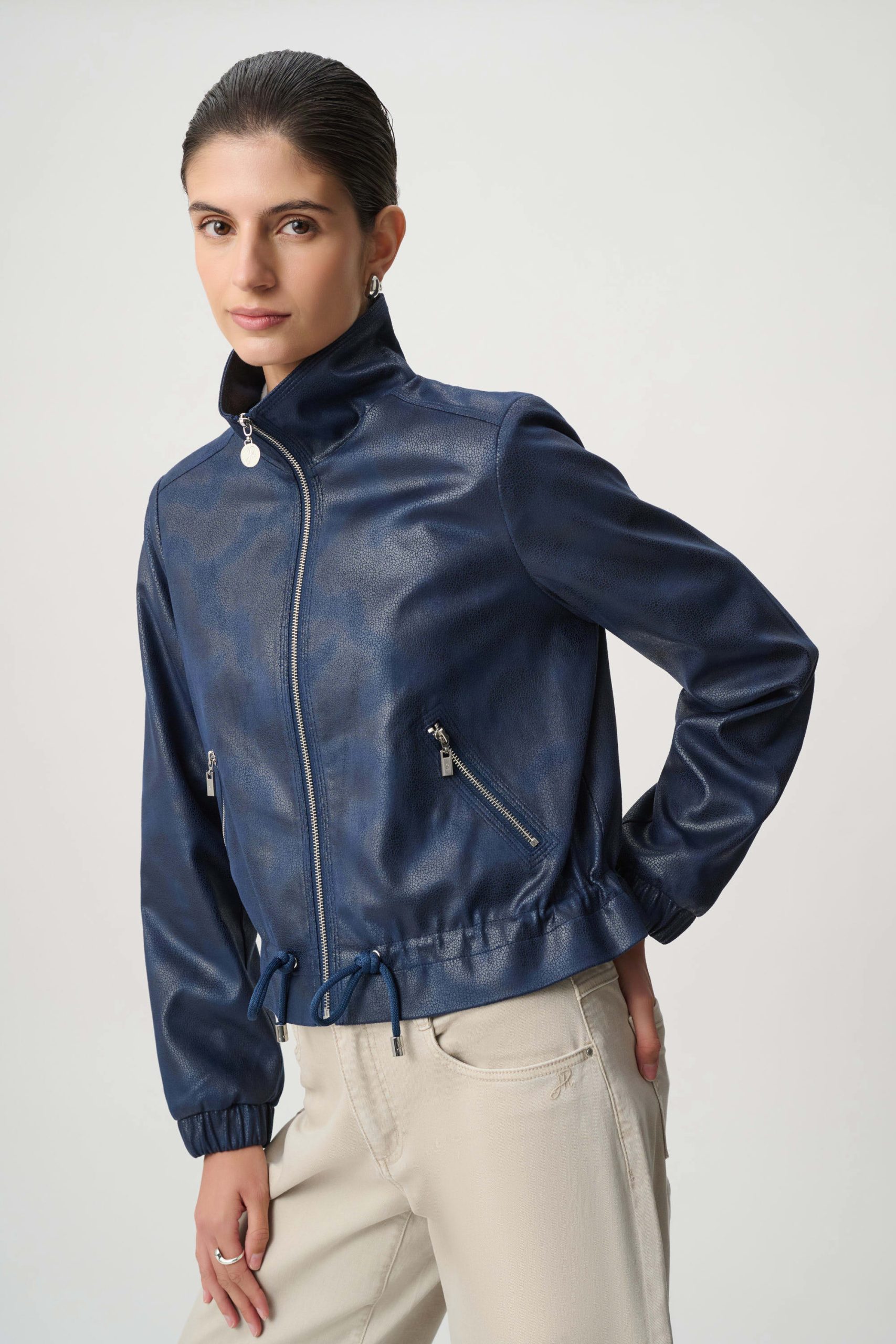 Joseph Ribkoff Faux Suede Blouson Jacket - Midnight - Image 2