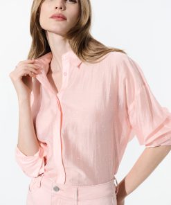 Joseph Ribkoff Rhinestone-Embellished Sheer Blouse - Soft Peach