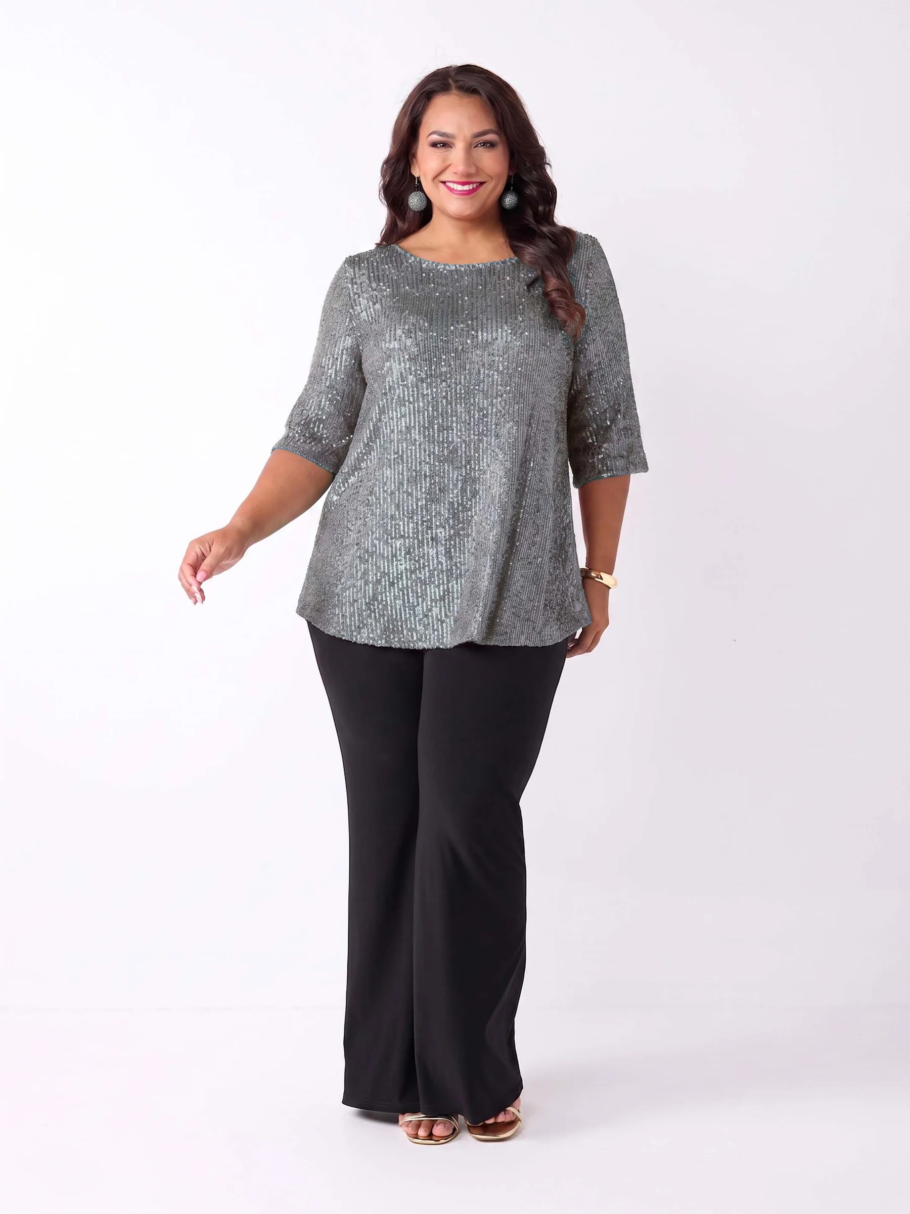 Swish Sequin Scoop Hem Top - Mist - Image 2