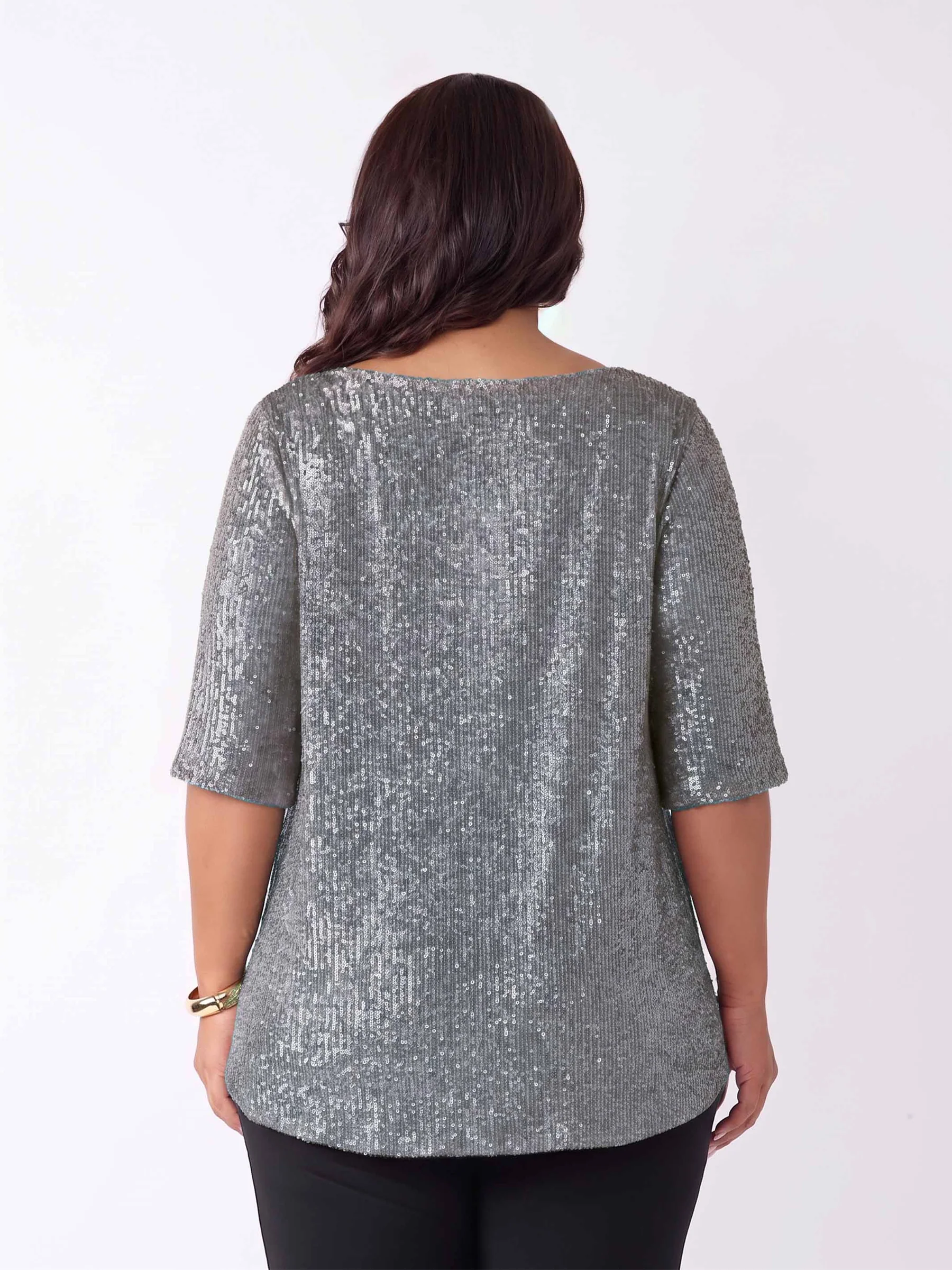 Swish Sequin Scoop Hem Top - Mist - Image 3