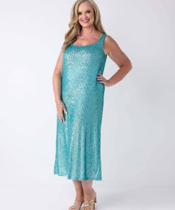 Swish Stretch Sequin Evening Dress - Oasis
