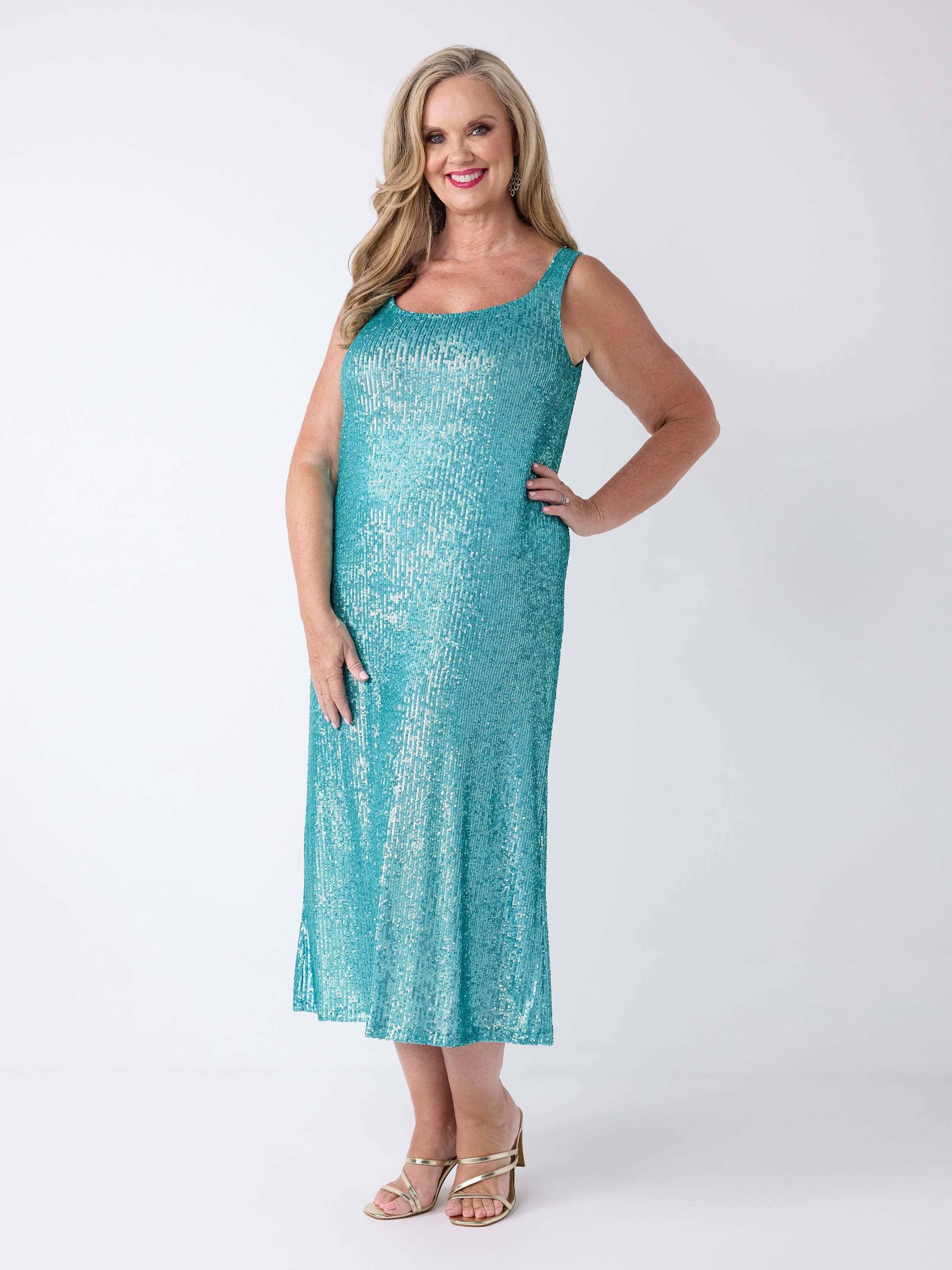 Swish Stretch Sequin Evening Dress - Oasis