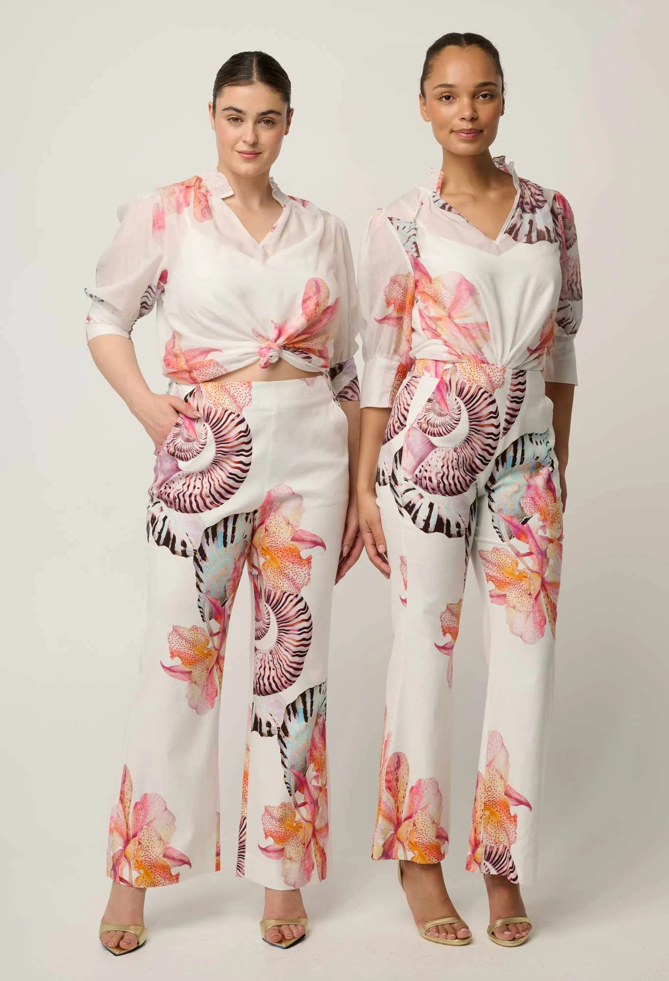 Once Was Oleander Cotton Silk Shirred Blouse - Nautilus Bloom - Image 5