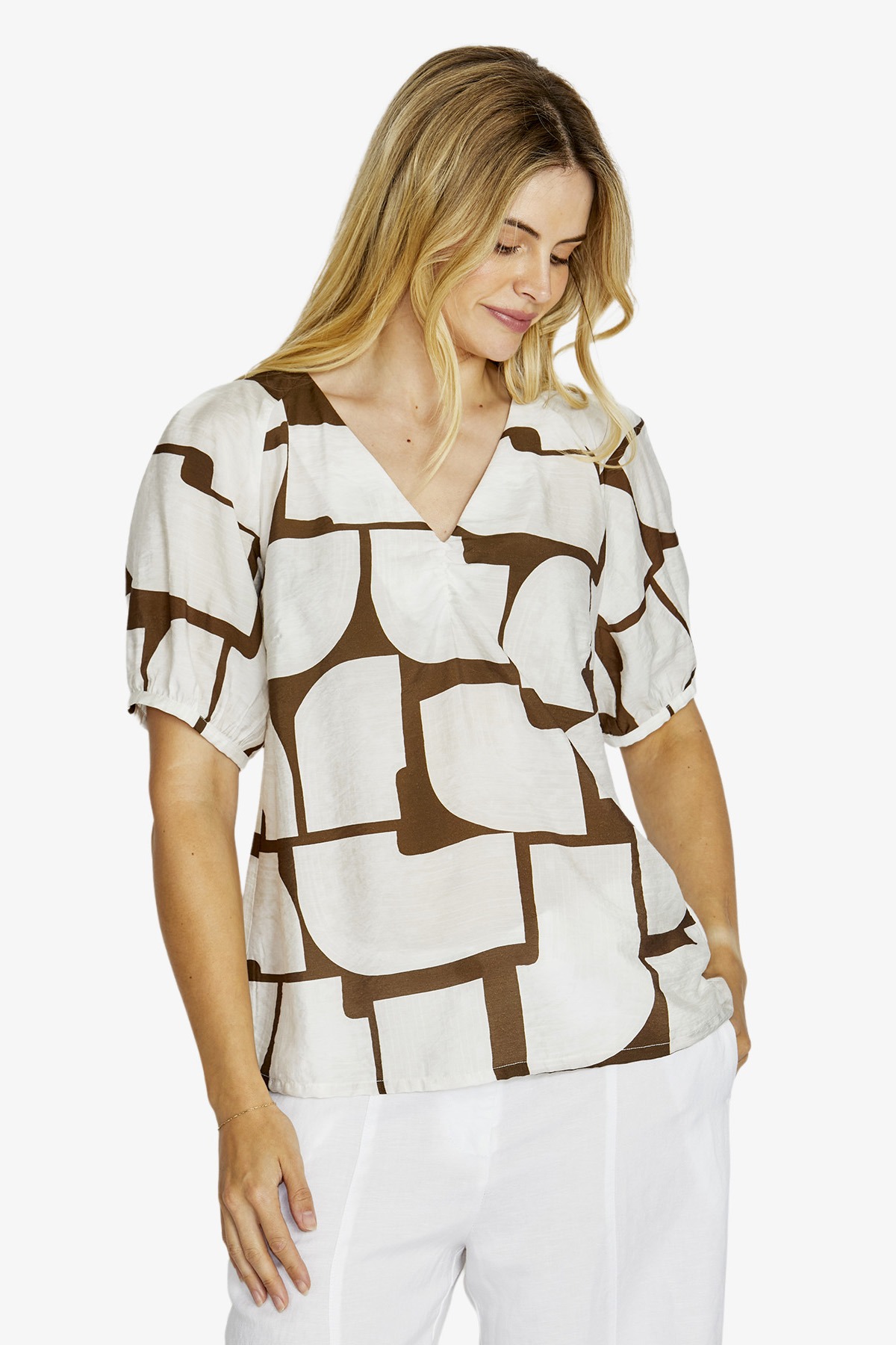 Ping Pong Mira Bubble Sleeve Top -Hot Stone Print - Image 2