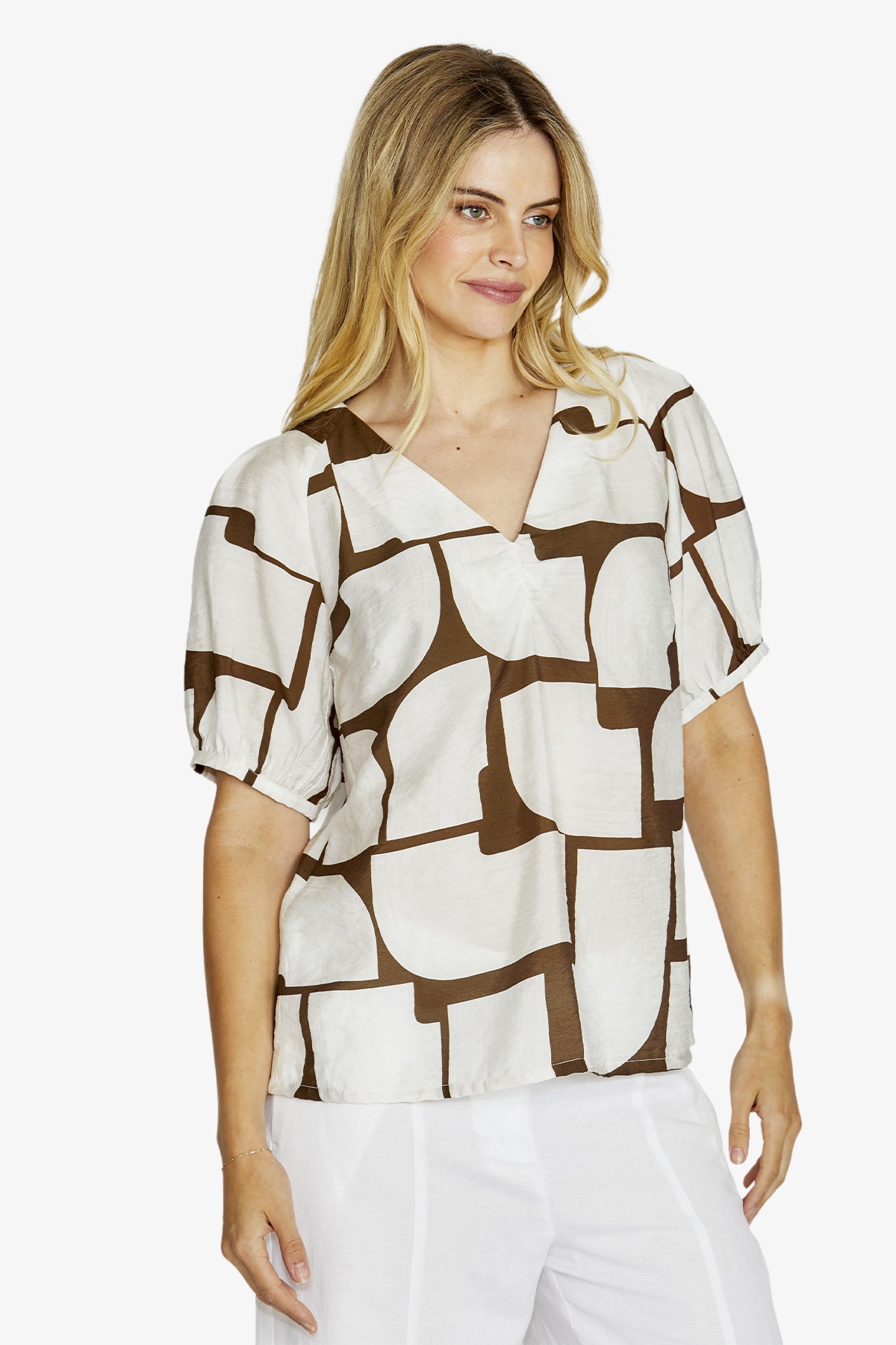 Ping Pong Mira Bubble Sleeve Top -Hot Stone Print - Image 3