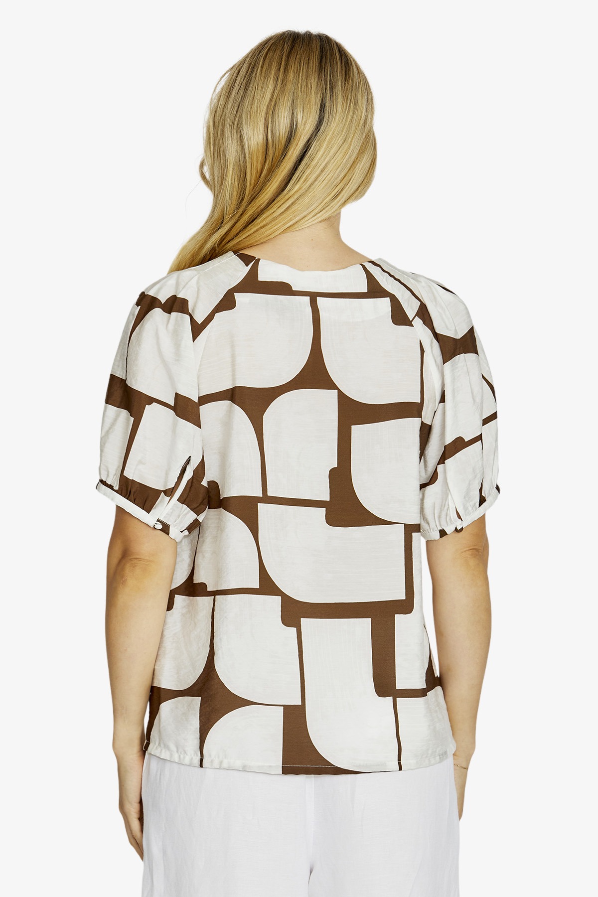 Ping Pong Mira Bubble Sleeve Top -Hot Stone Print - Image 4