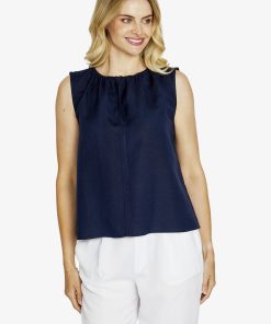 Ping Pong Olivia Keyhole Front Sleeveless Top - True Navy