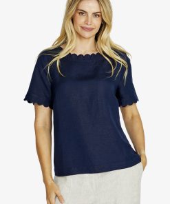 Ping Pong Monica Scallop Neck Top - True Navy
