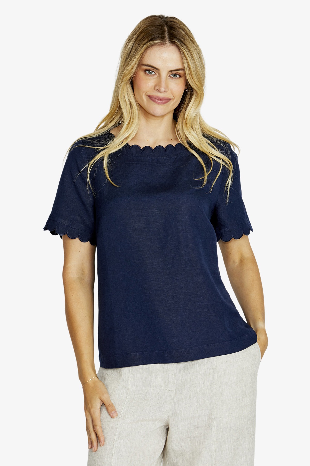 Ping Pong Monica Scallop Neck Top - True Navy