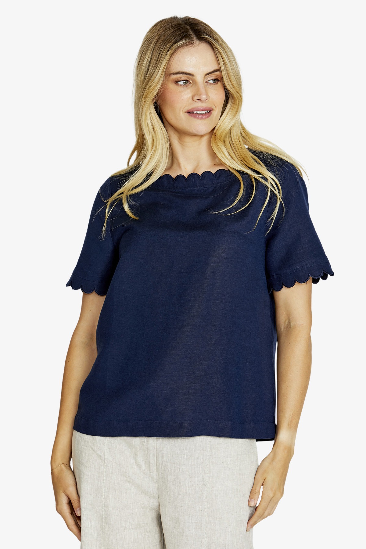 Ping Pong Monica Scallop Neck Top - True Navy - Image 4