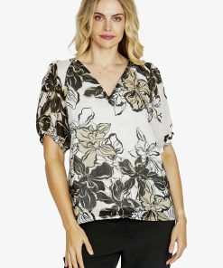 Ping Pong Eden Bubble Sleeve Top - Floral Races Print
