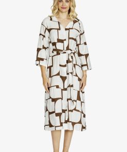 Ping Pong Mira Button Down Maxi Dress -Hot Stone Print