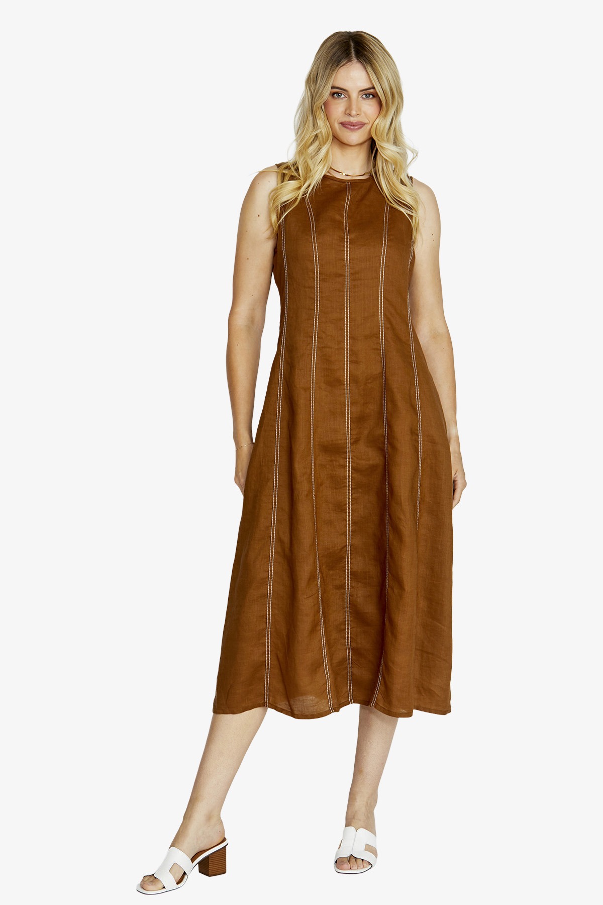 Ping Pong Sera Contrast Stitch Maxi Dress -Coffee / White - Image 2