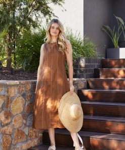 Ping Pong Sera Contrast Stitch Maxi Dress -Coffee / White