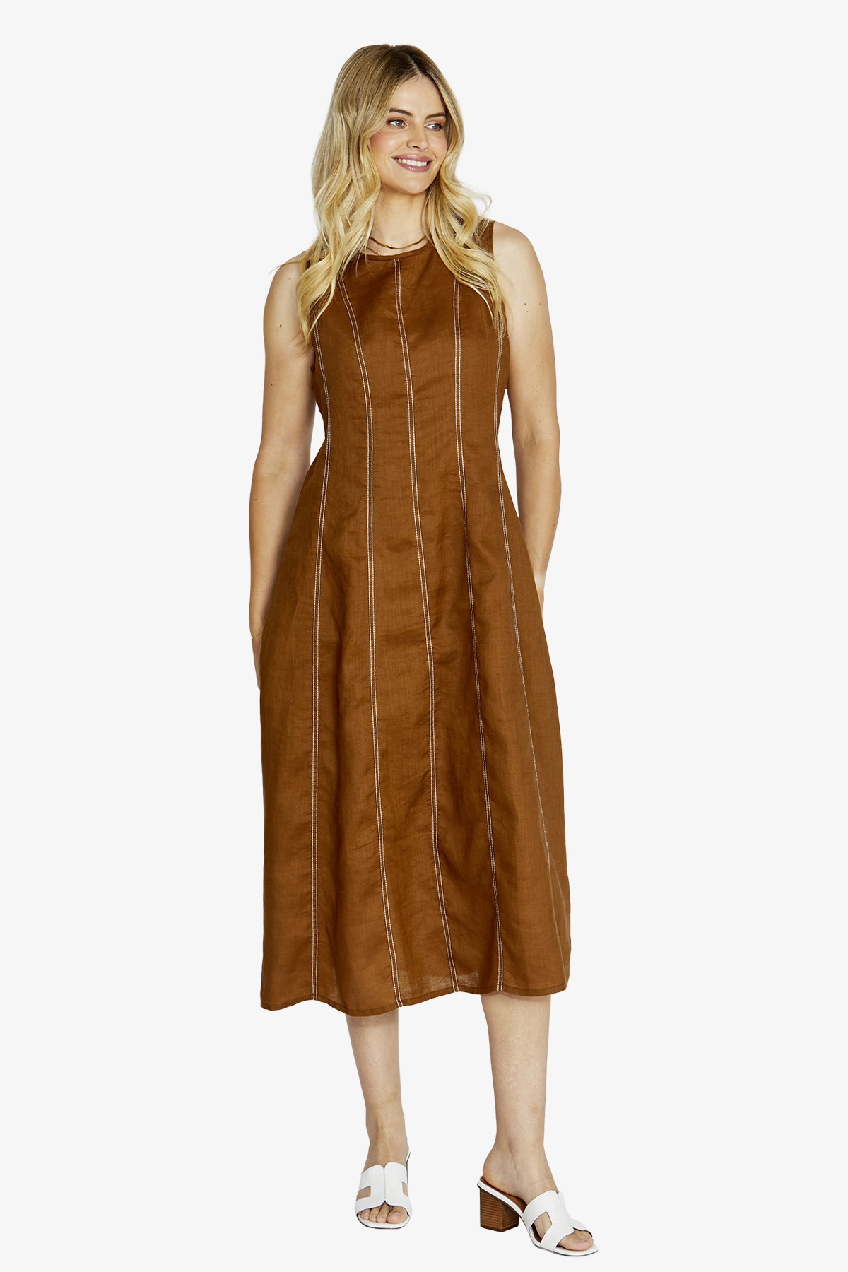 Ping Pong Sera Contrast Stitch Maxi Dress -Coffee / White - Image 3