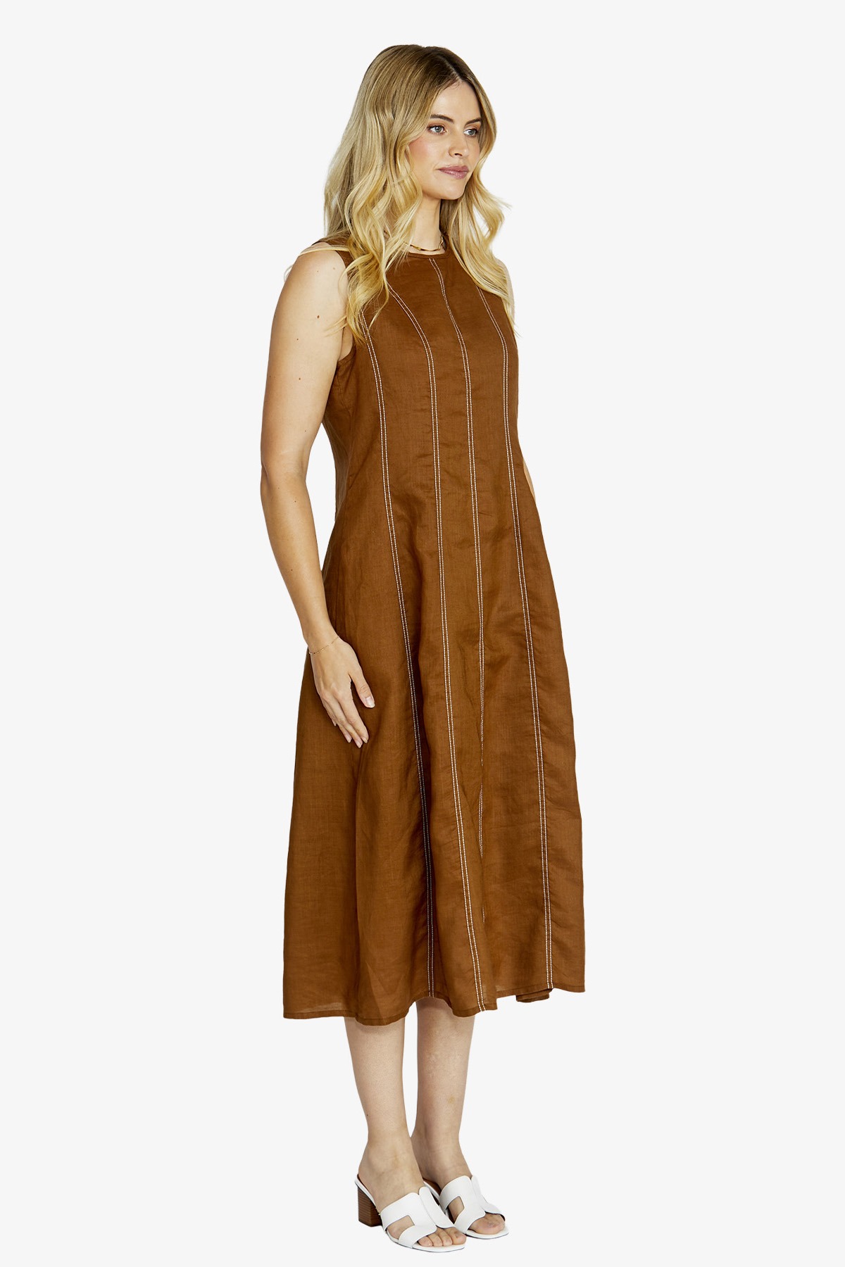 Ping Pong Sera Contrast Stitch Maxi Dress -Coffee / White - Image 4