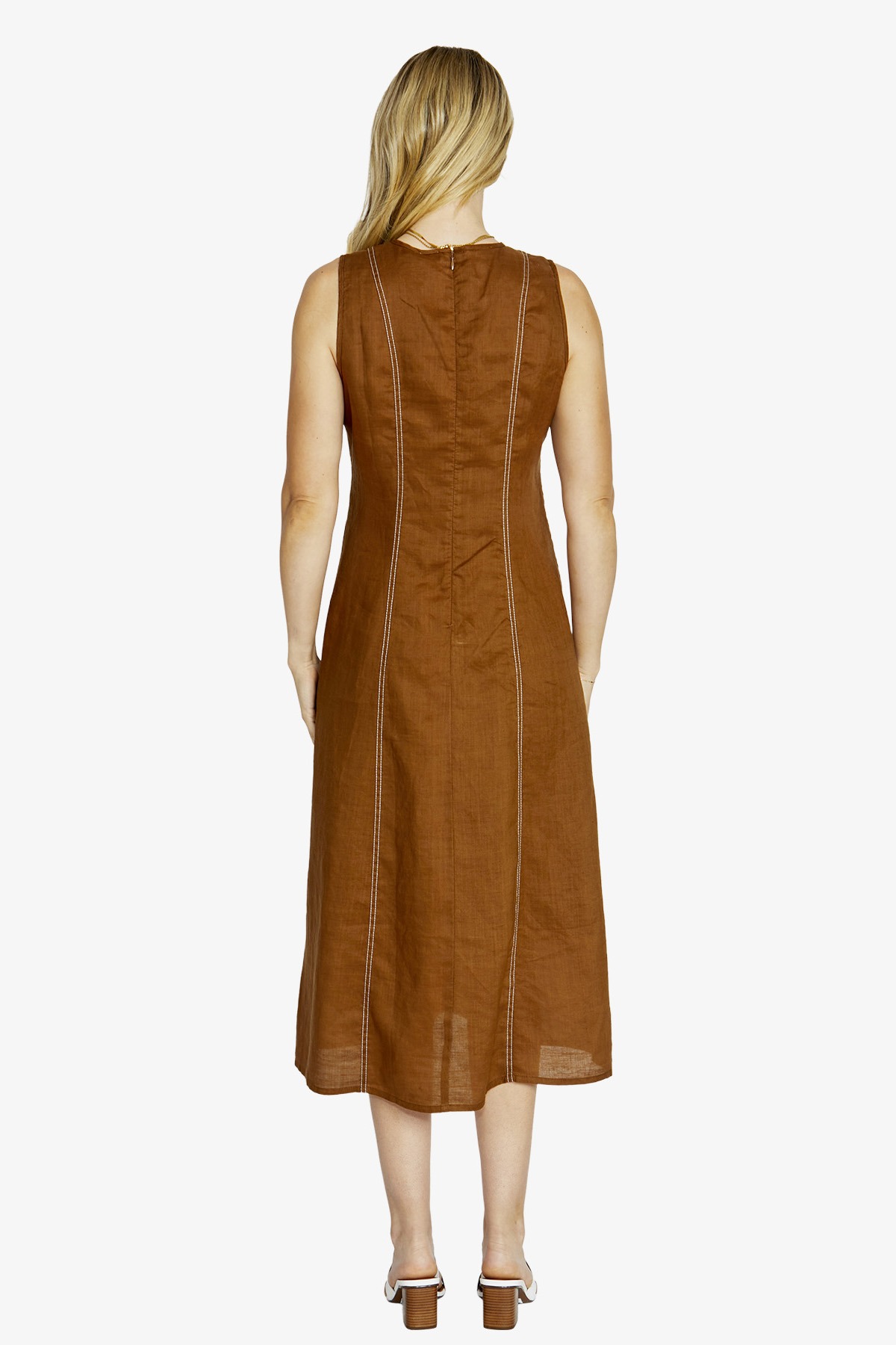 Ping Pong Sera Contrast Stitch Maxi Dress -Coffee / White - Image 5