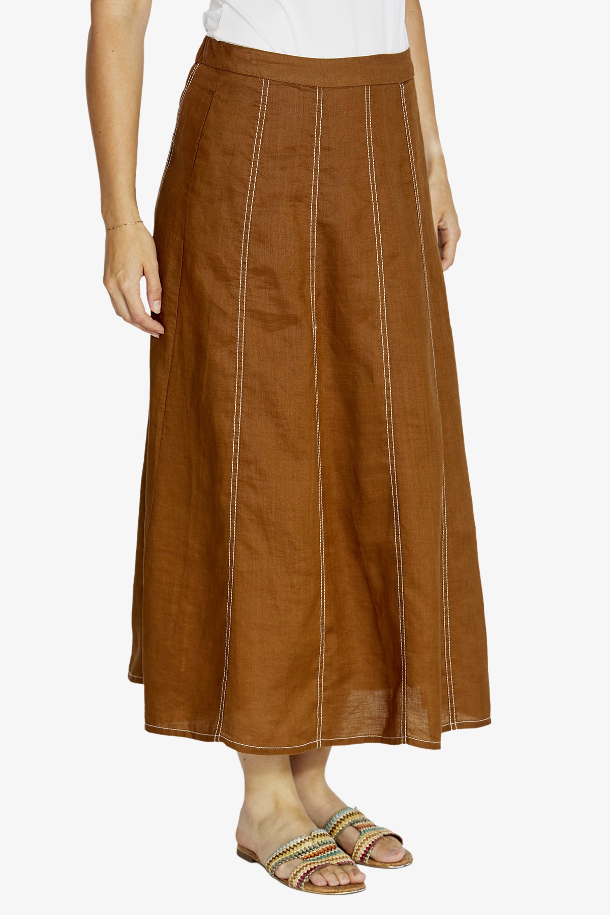 Ping Pong Rita Contrast Stitch Panel Skirt -Coffee/White - Image 3