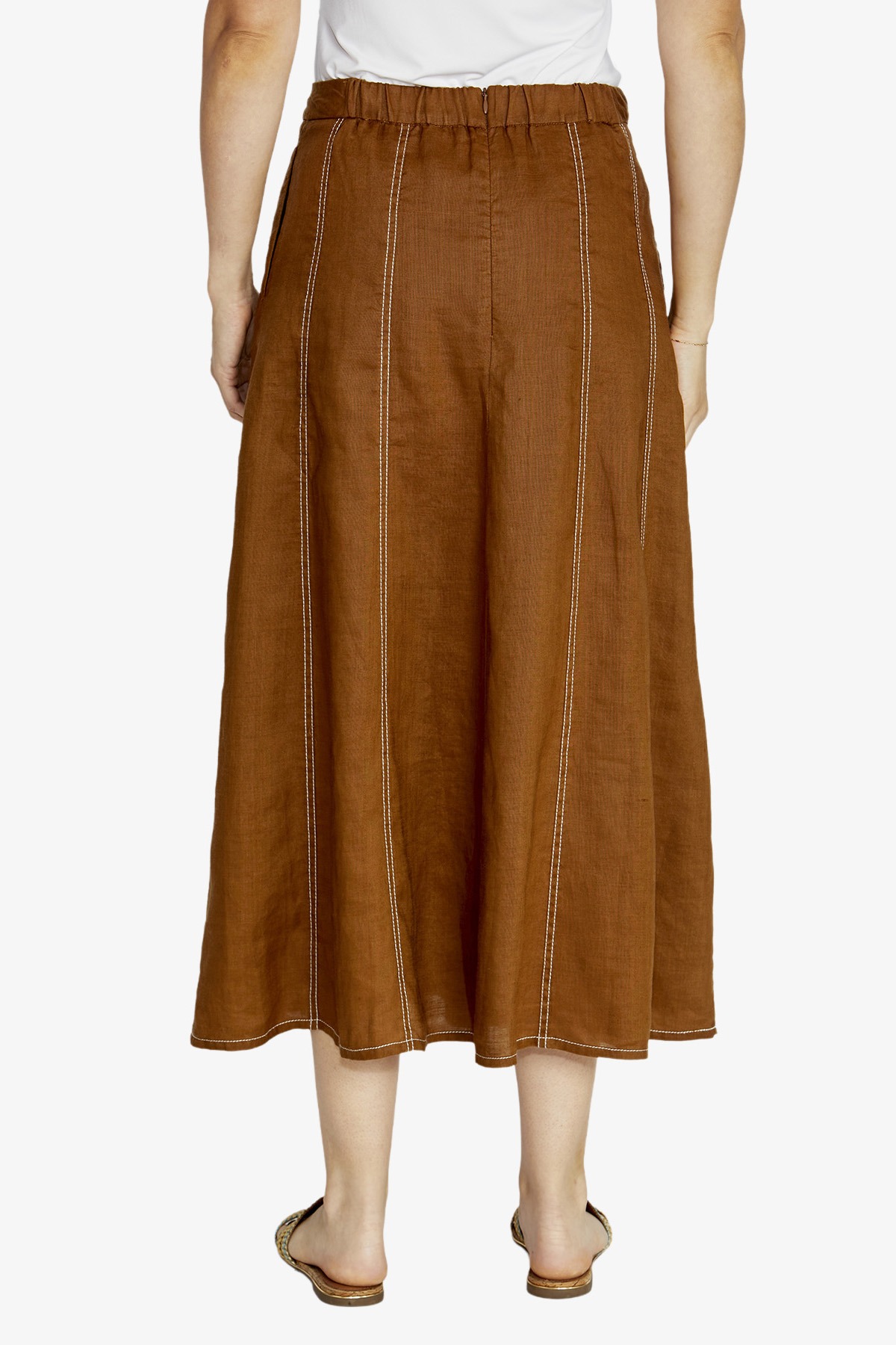 Ping Pong Rita Contrast Stitch Panel Skirt -Coffee/White - Image 2