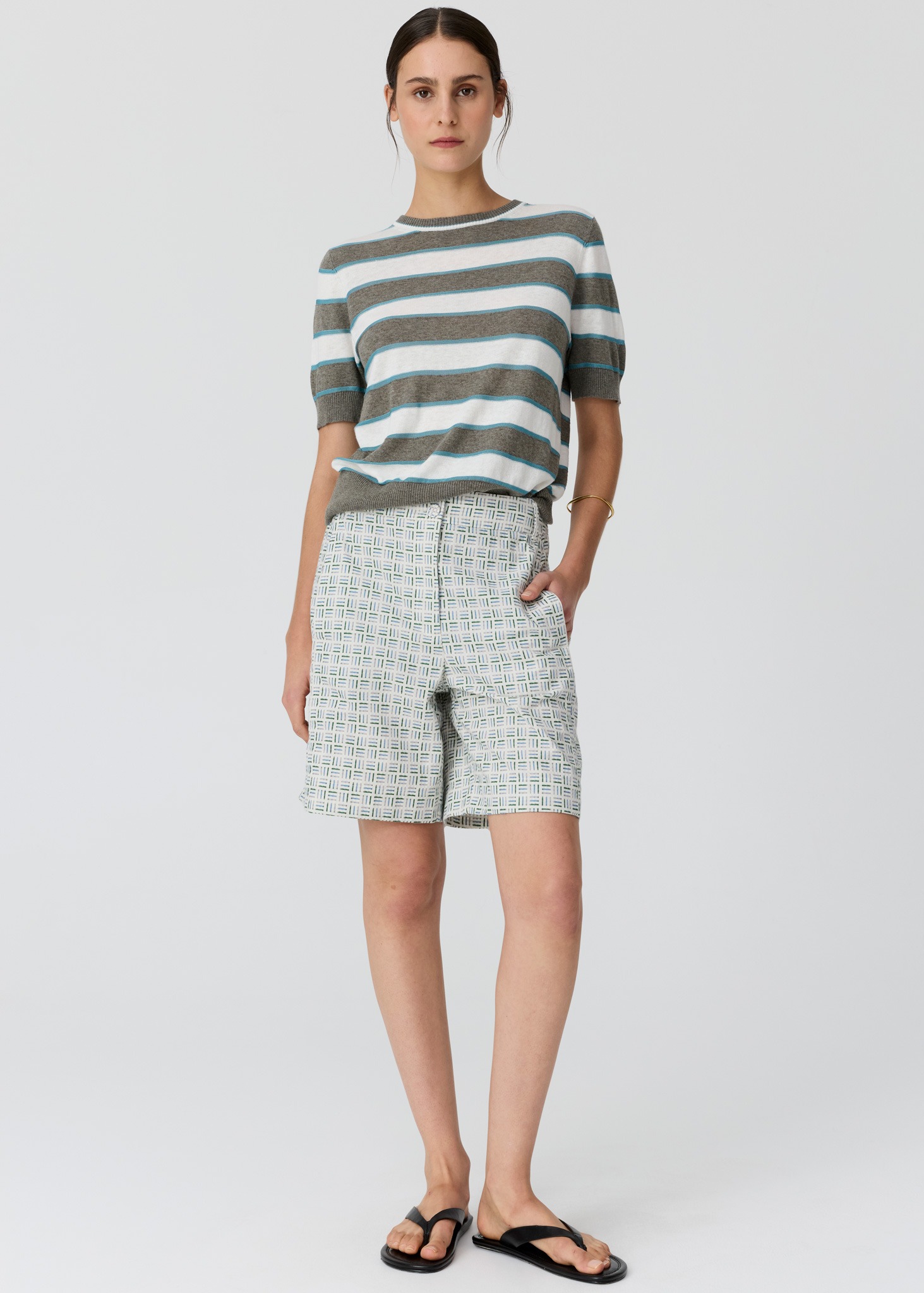 POL Darcey Stripe Knit Tee - Moss/White/Blue