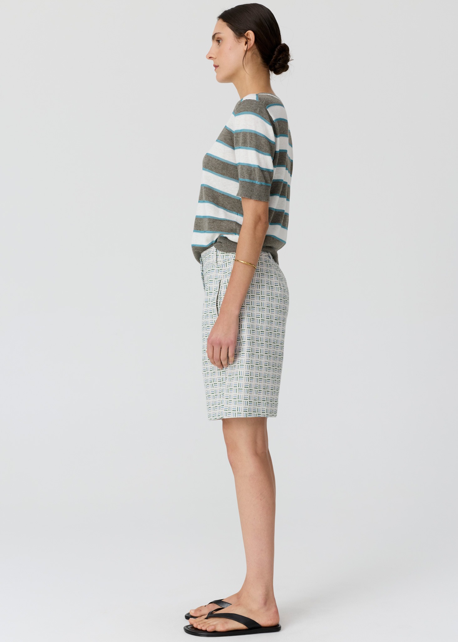 POL Darcey Stripe Knit Tee - Moss/White/Blue - Image 2