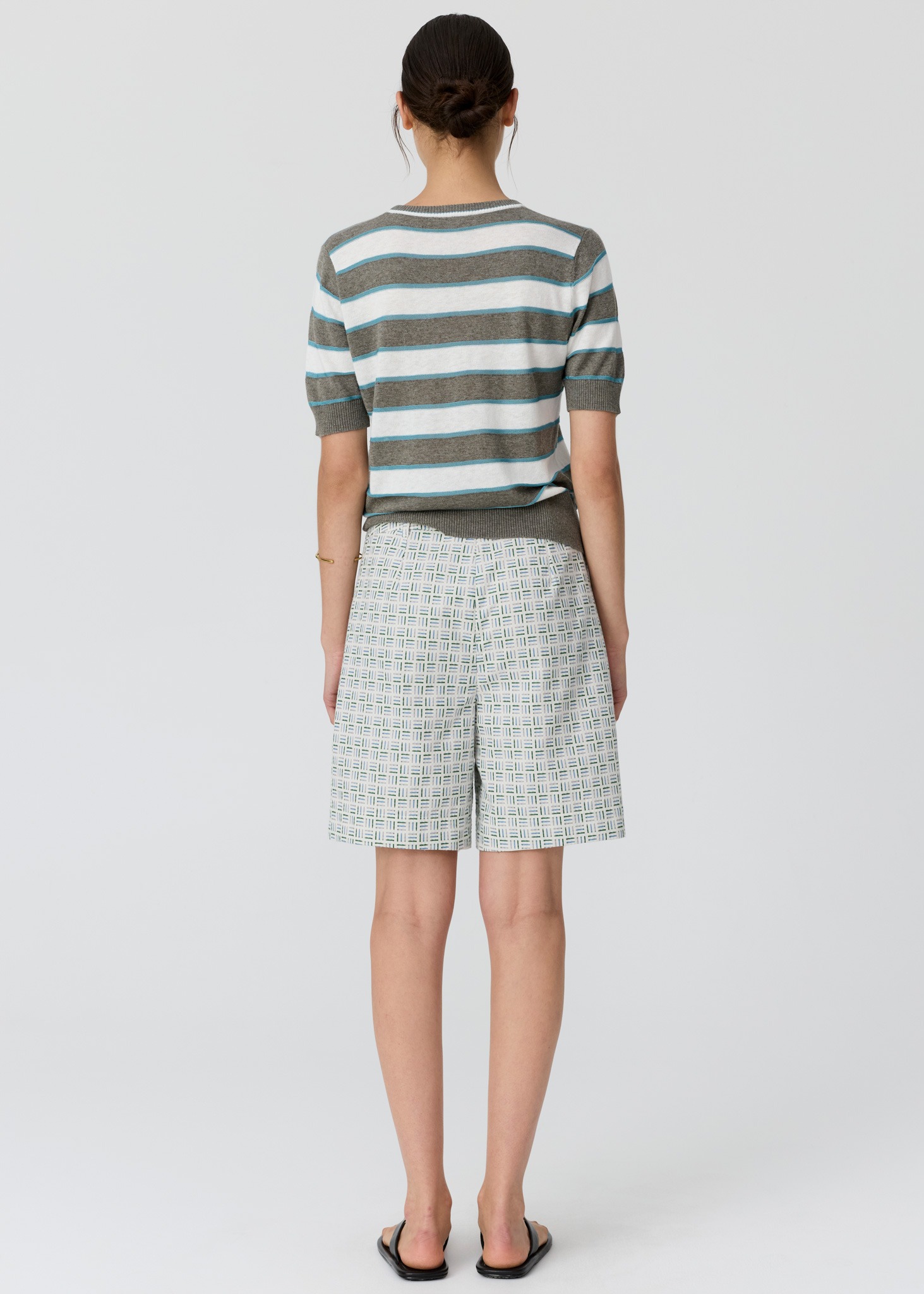 POL Darcey Stripe Knit Tee - Moss/White/Blue - Image 4