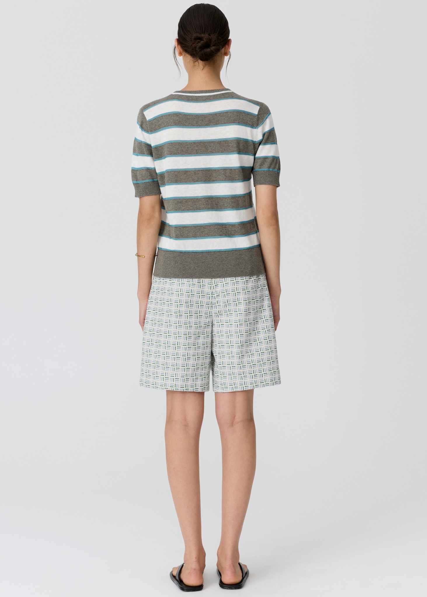 POL Darcey Stripe Knit Tee - Moss/White/Blue - Image 3