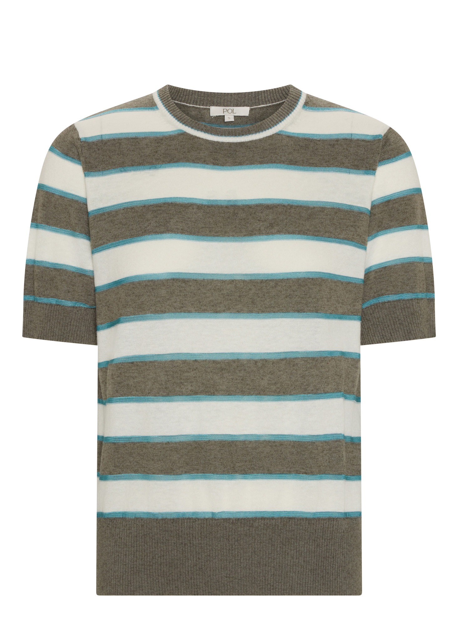 POL Darcey Stripe Knit Tee - Moss/White/Blue - Image 5