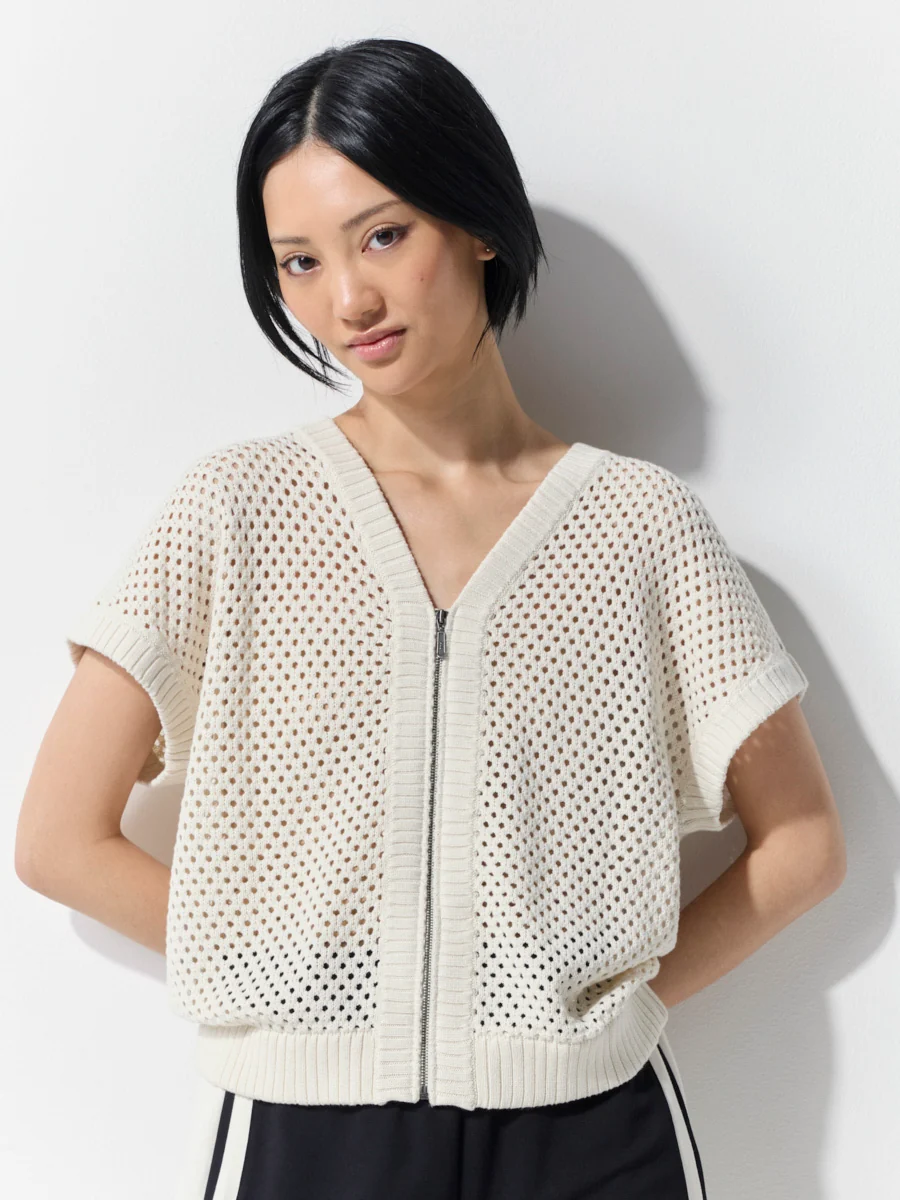 Marco Polo Two Way Zip Thru Knit - Oyster