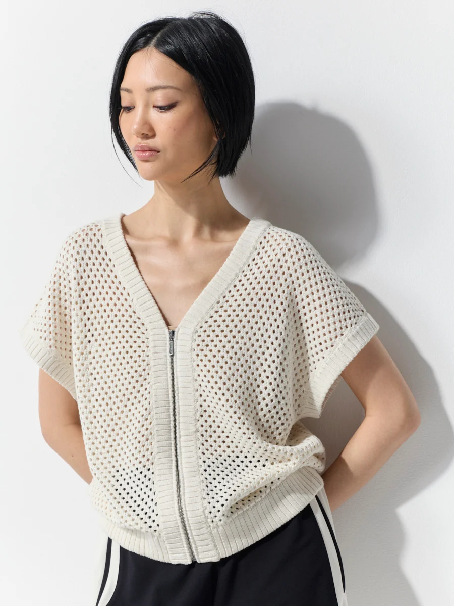 Marco Polo Two Way Zip Thru Knit - Oyster - Image 2
