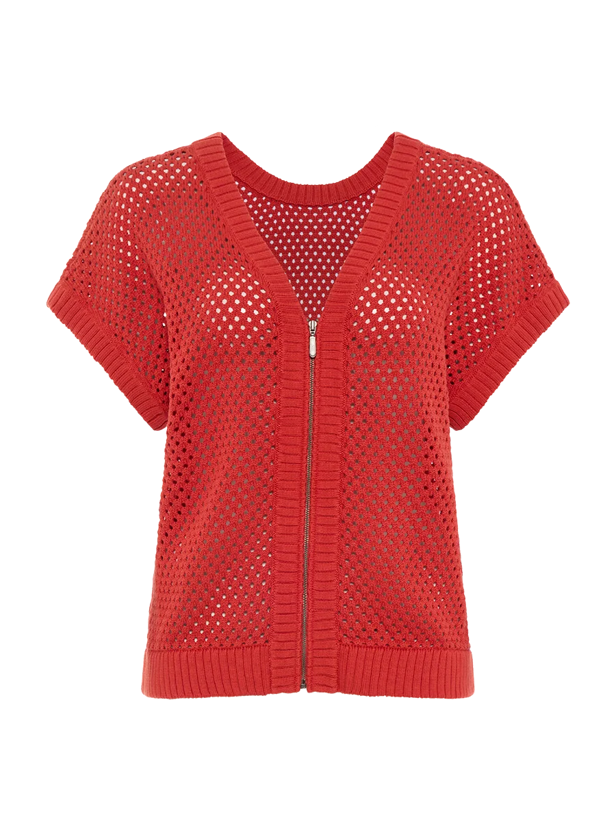 Marco Polo Two Way Zip Thru Knit - Terracotta - Image 6