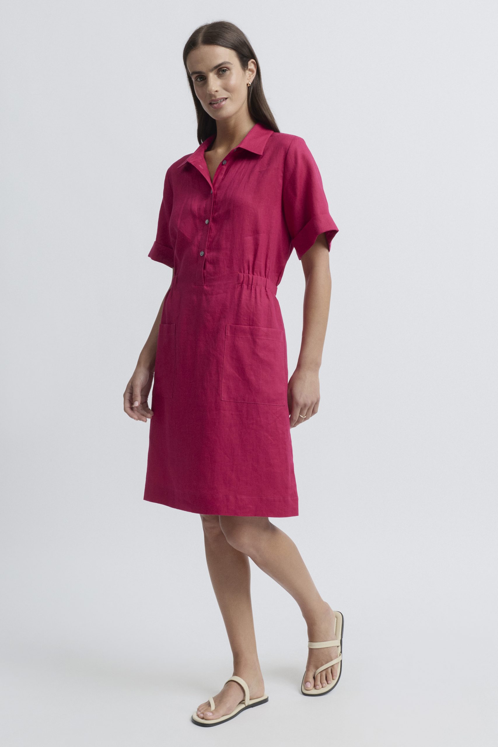 Yarra Trail Tirari Linen Short Dress - Raspberry - Image 2