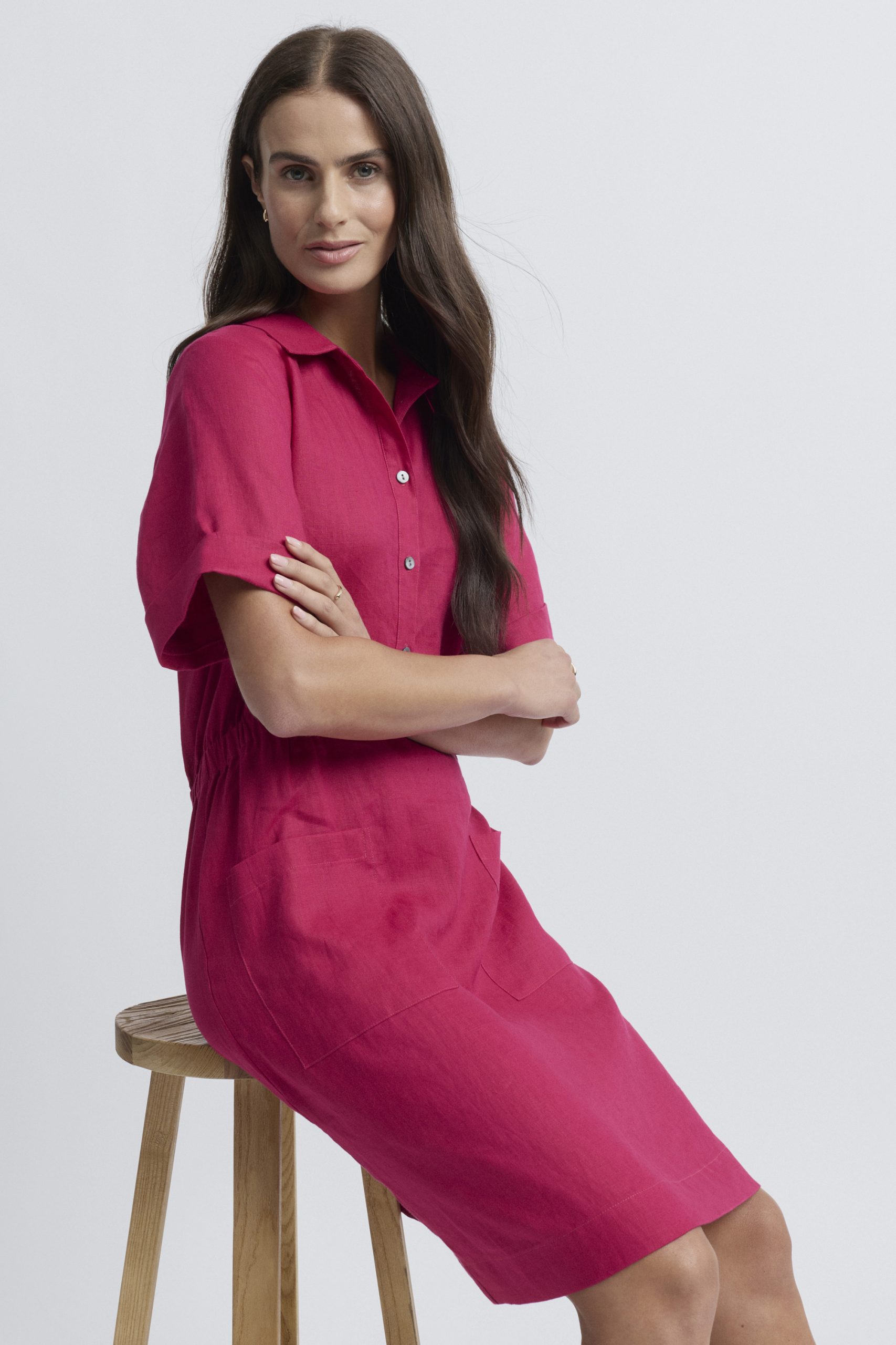 Yarra Trail Tirari Linen Short Dress - Raspberry - Image 4