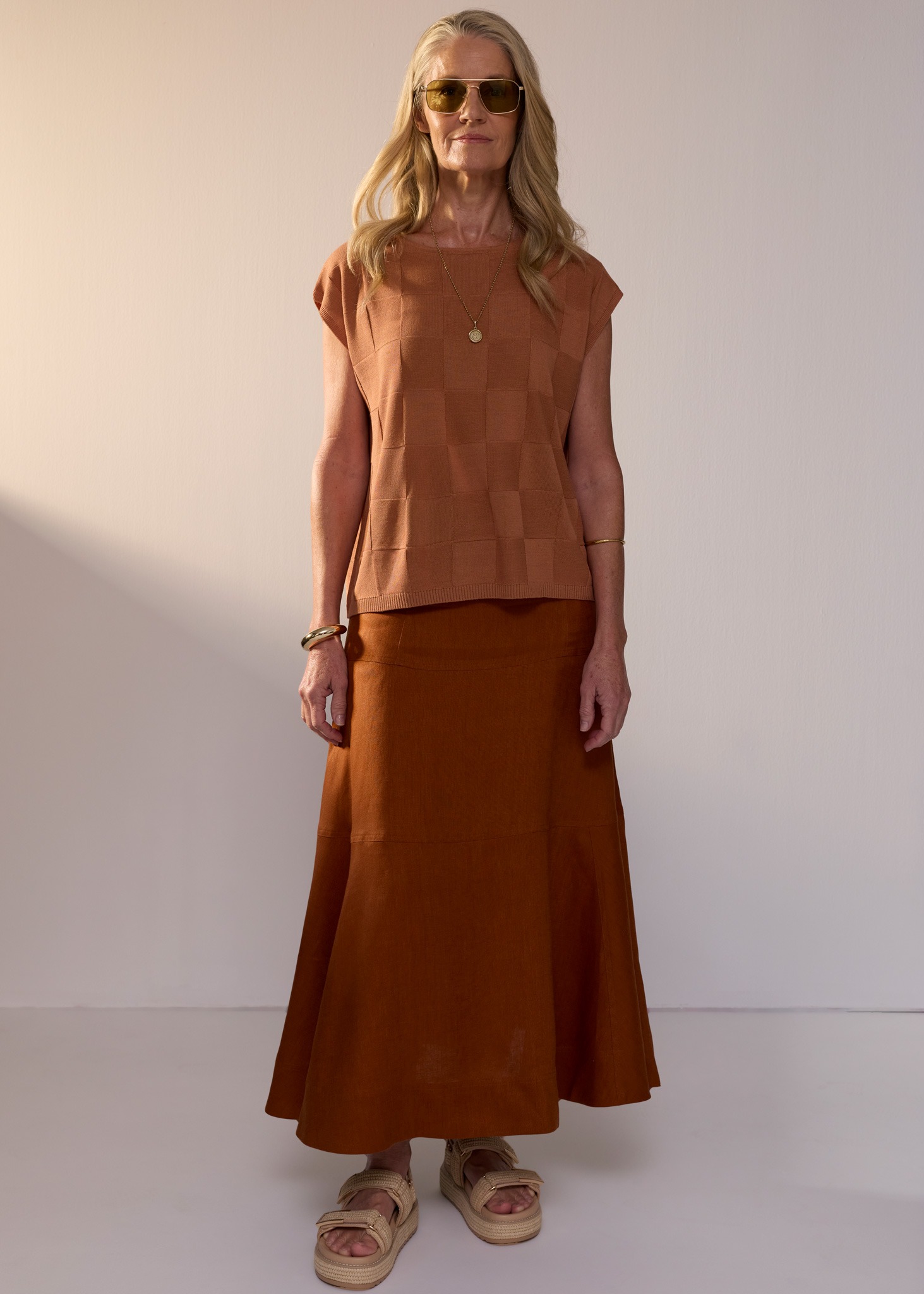 POL Naia Check Tee - Butterscotch
