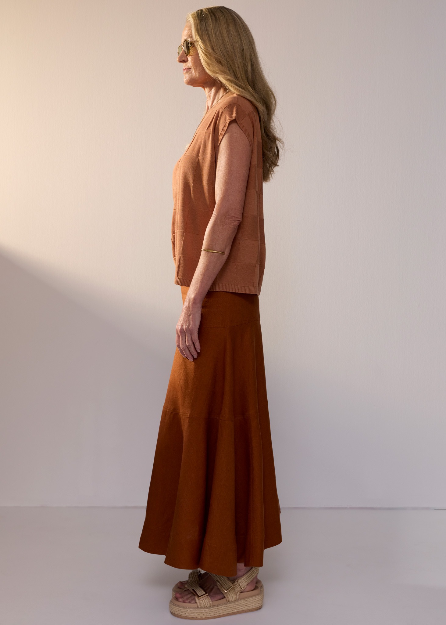 POL Naia Check Tee - Butterscotch - Image 3