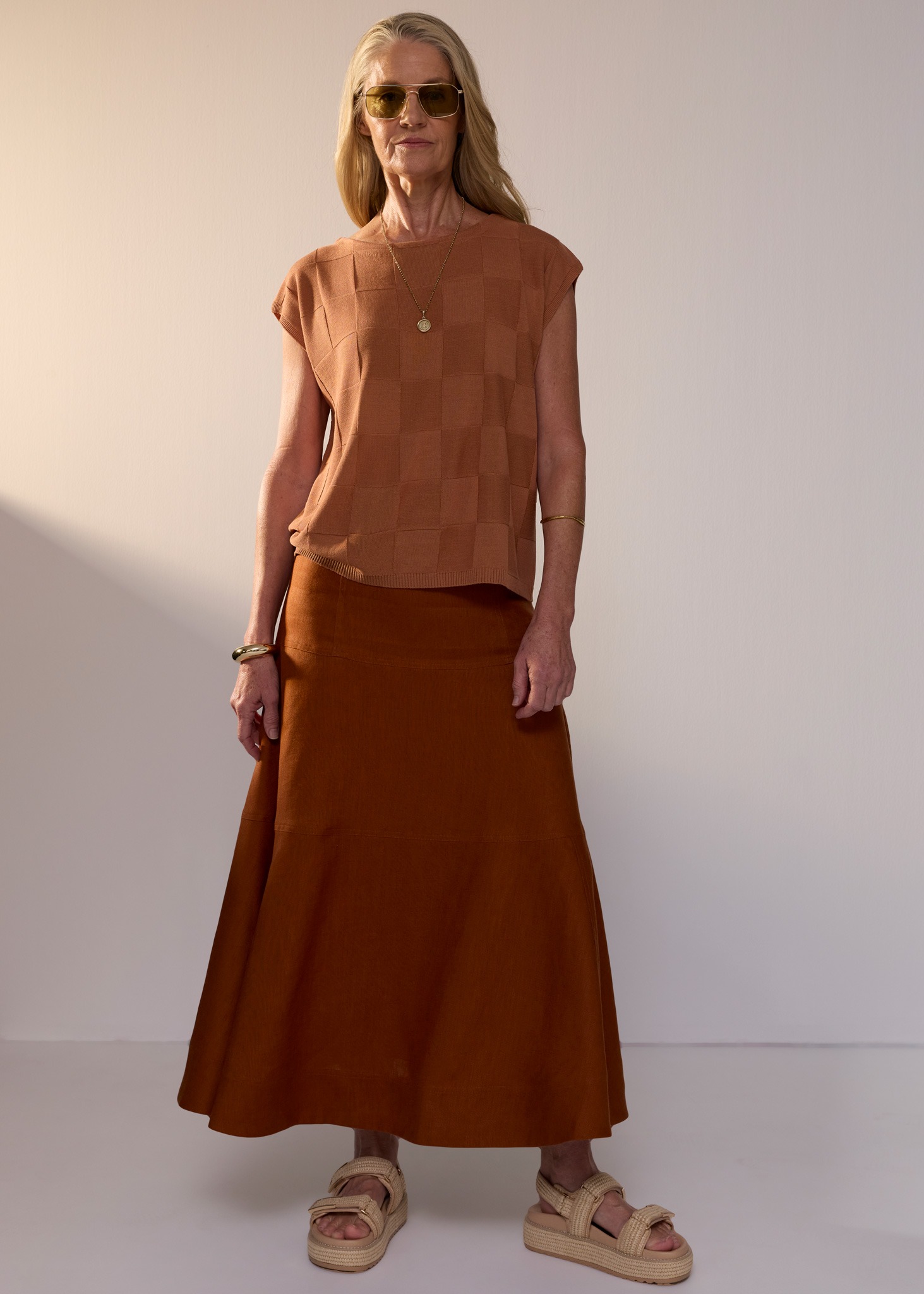 POL Naia Check Tee - Butterscotch - Image 2