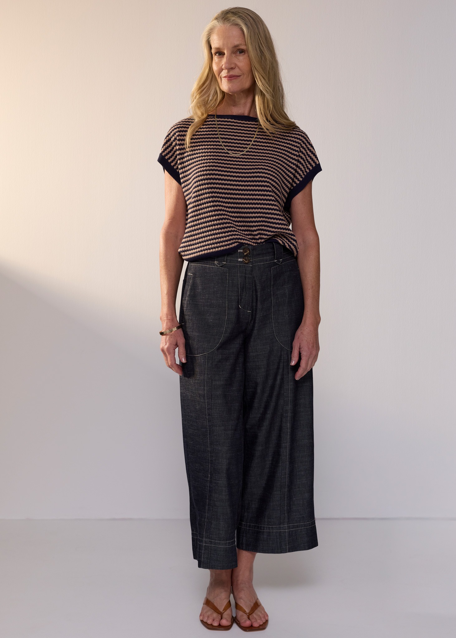 POL Naia Wobble Stripe Tee - Ink/Clay - Image 3