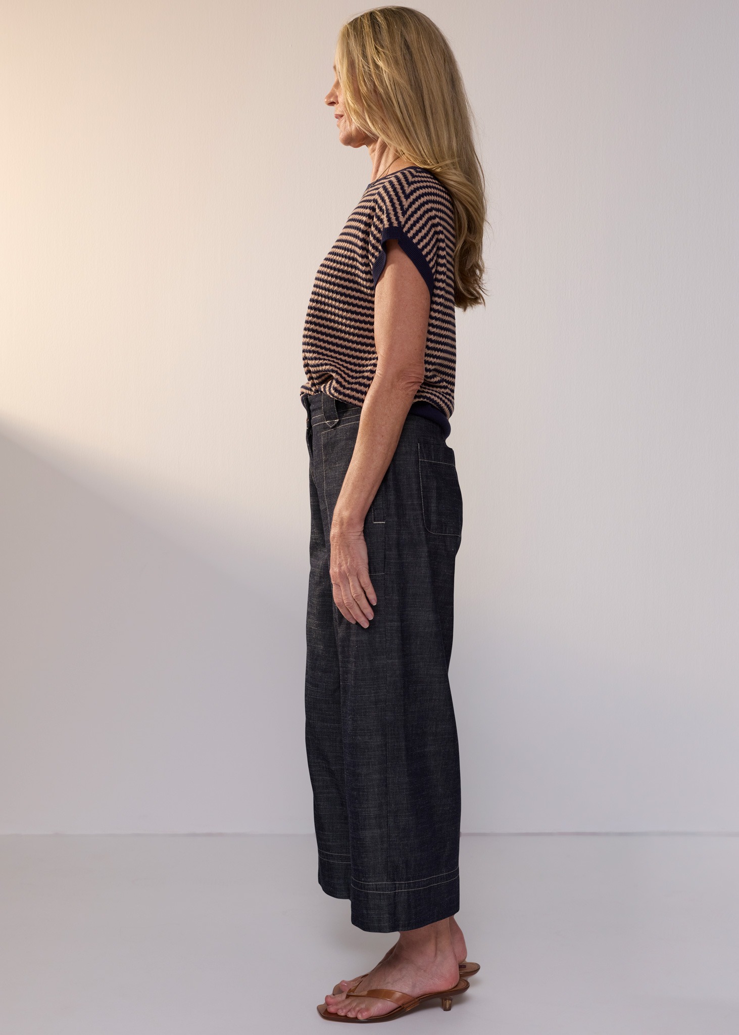 POL Naia Wobble Stripe Tee - Ink/Clay - Image 4