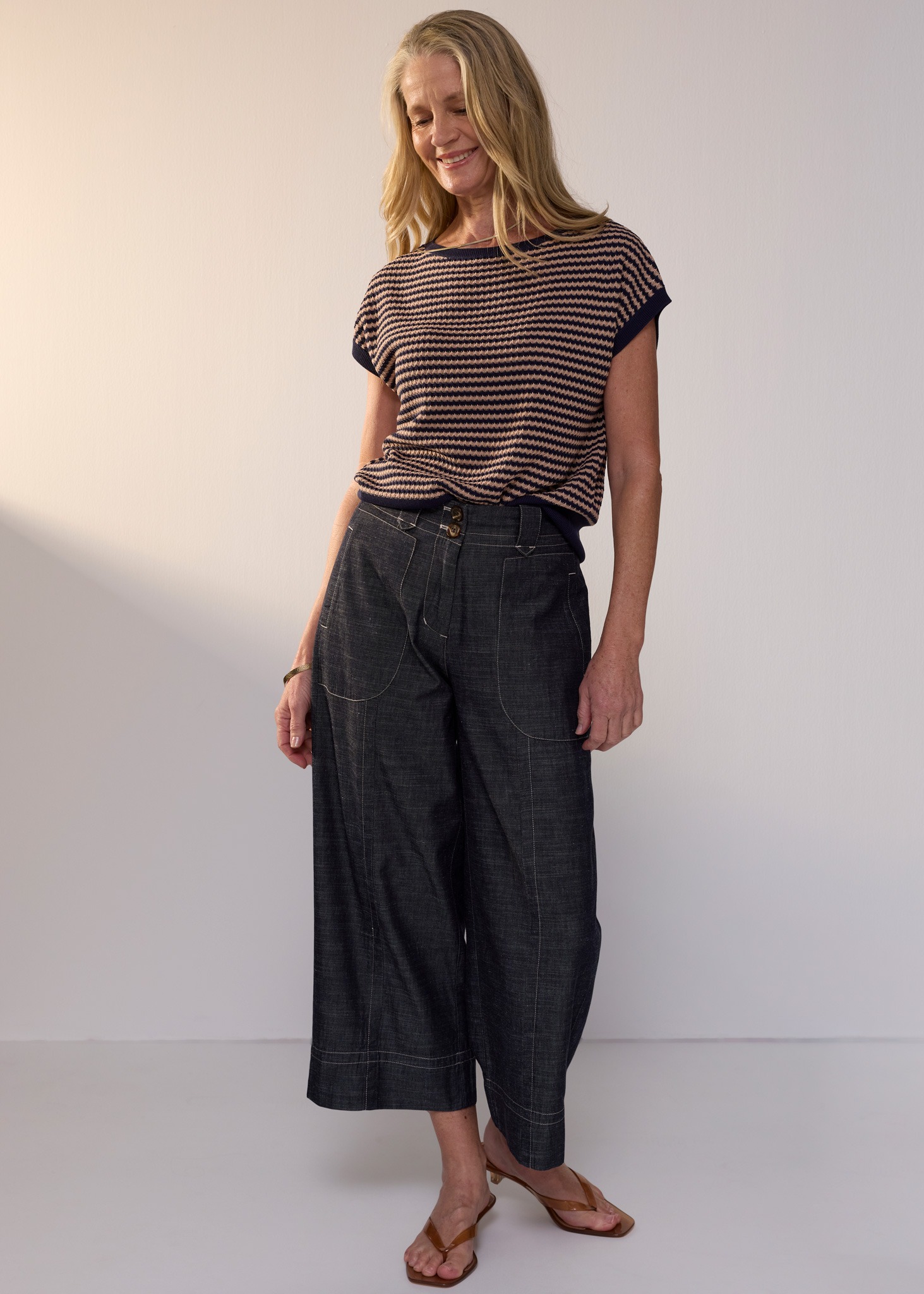 POL Naia Wobble Stripe Tee - Ink/Clay