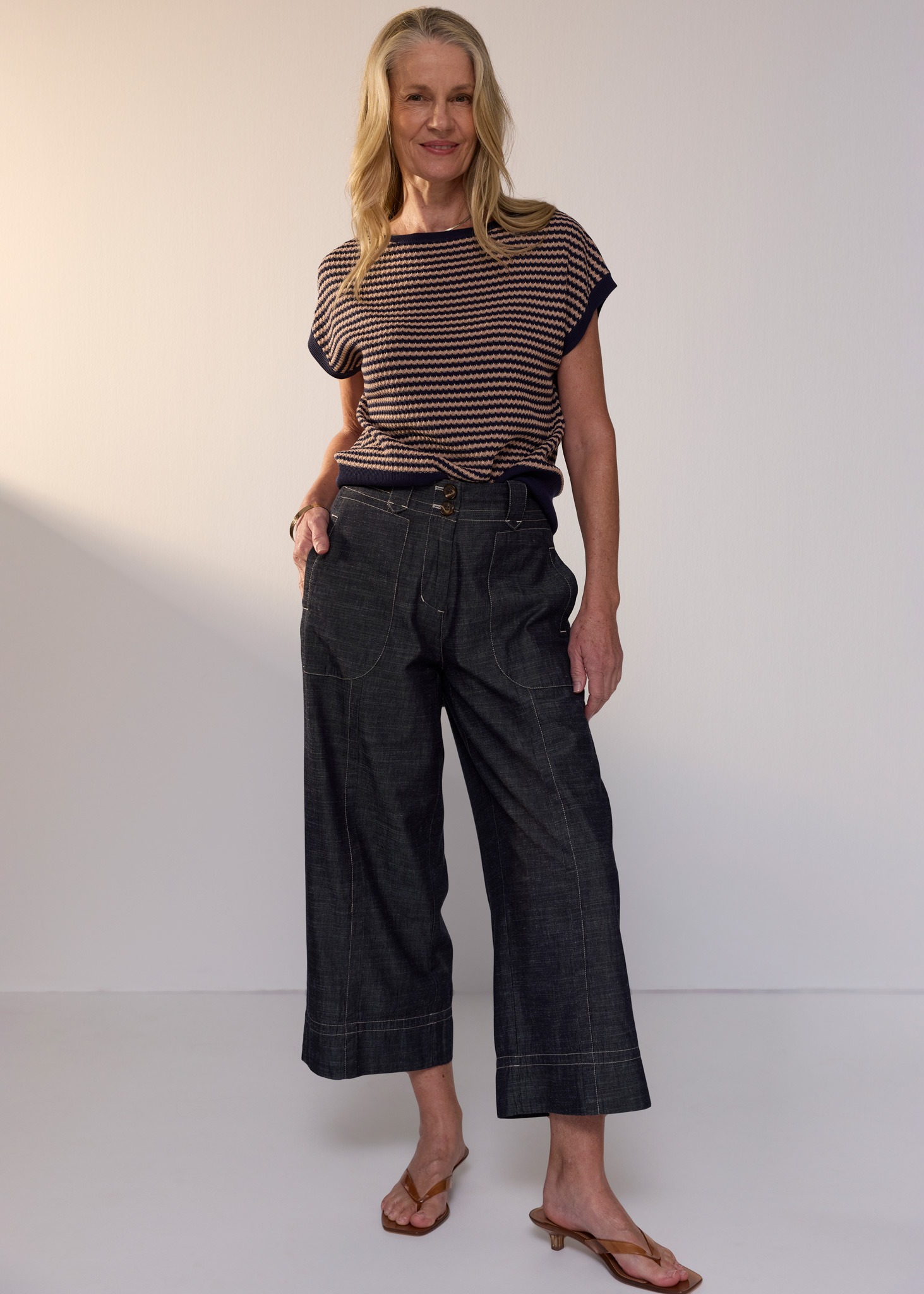 POL Naia Wobble Stripe Tee - Ink/Clay - Image 2