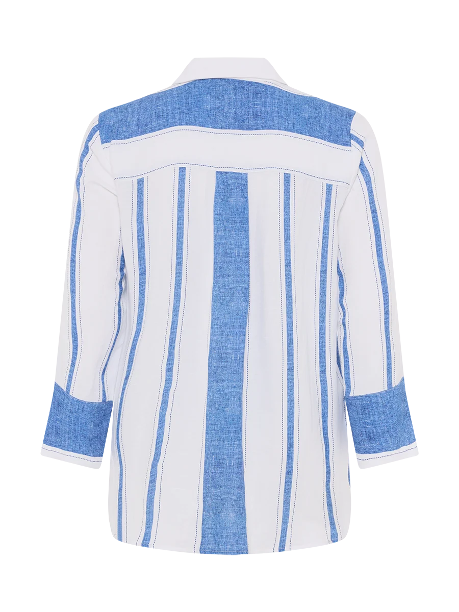 Marco Polo Sunday Stripe Linen Blend Shirt - Denim Stripe - Image 4