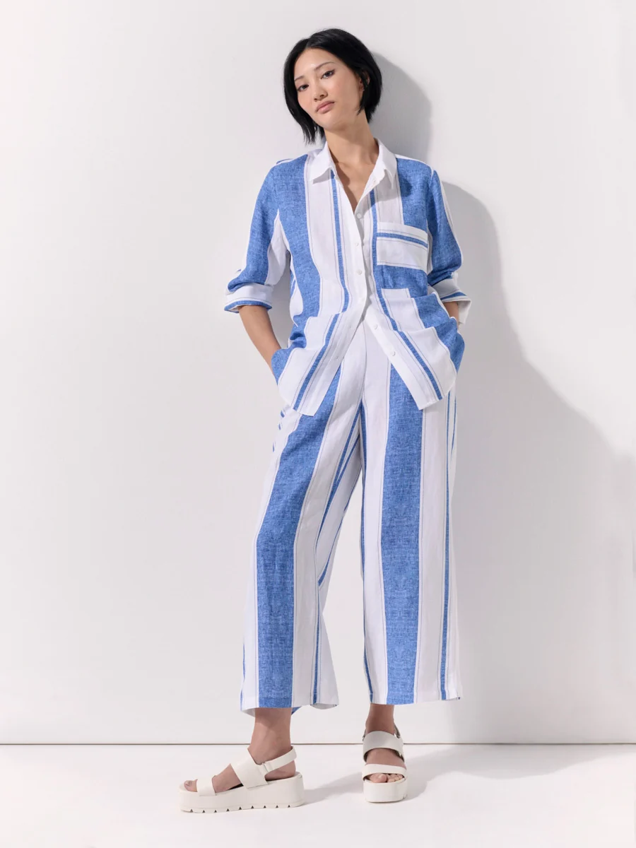 Marco Polo Sunday Stripe Linen Blend Shirt - Denim Stripe - Image 2