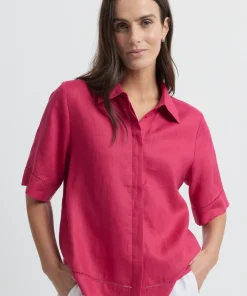 Yarra Trail Tirari Lace Short Sleeve Shirt - Raspberry