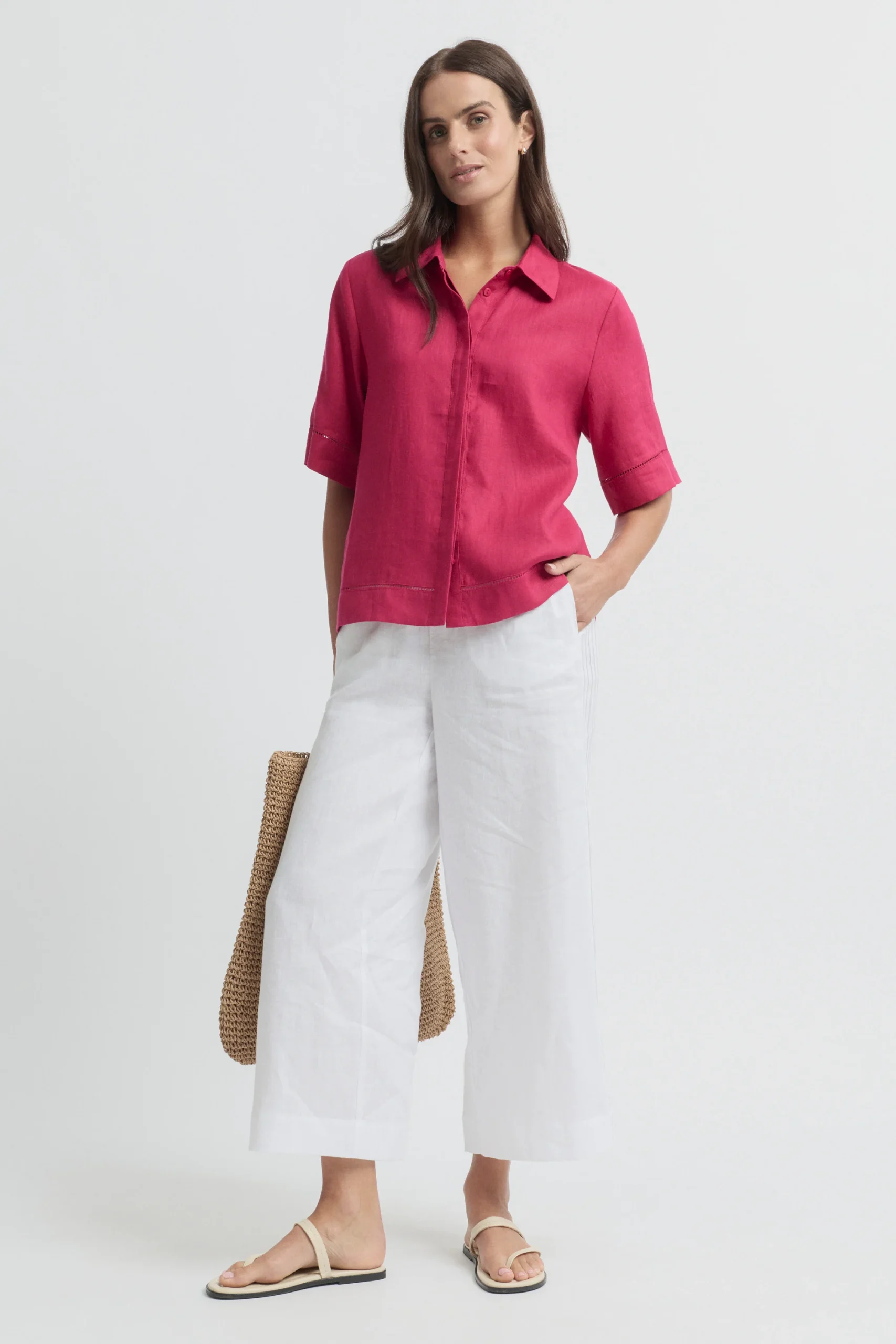 Yarra Trail Tirari Lace Short Sleeve Shirt - Raspberry - Image 2