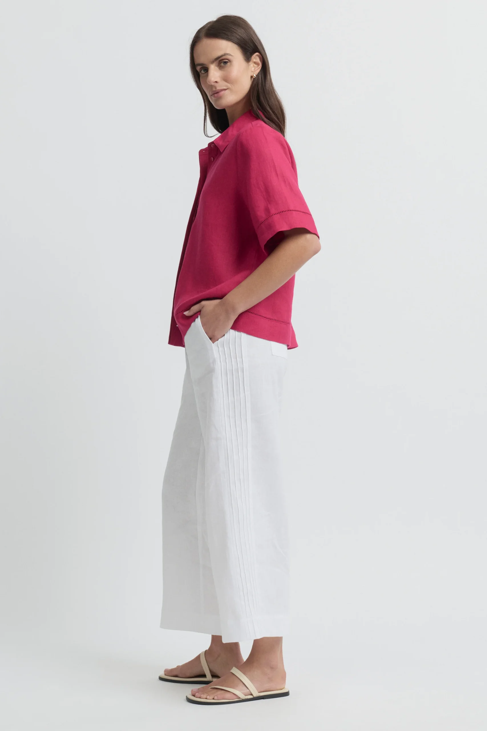 Yarra Trail Tirari Lace Short Sleeve Shirt - Raspberry - Image 3